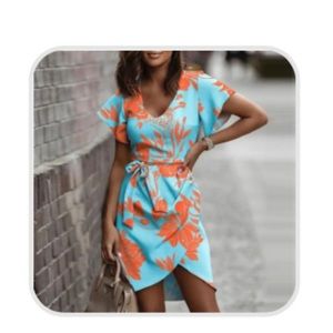 Hawaiian Vacation Wrap Dress with Tie
